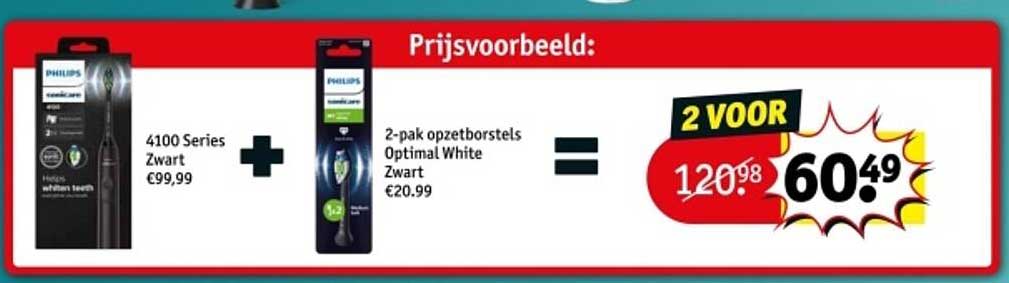 2 voor €60,49: Philips Sonicare 4100 Series Zwart + 2-pak opzetborstels Optimal White Zwart