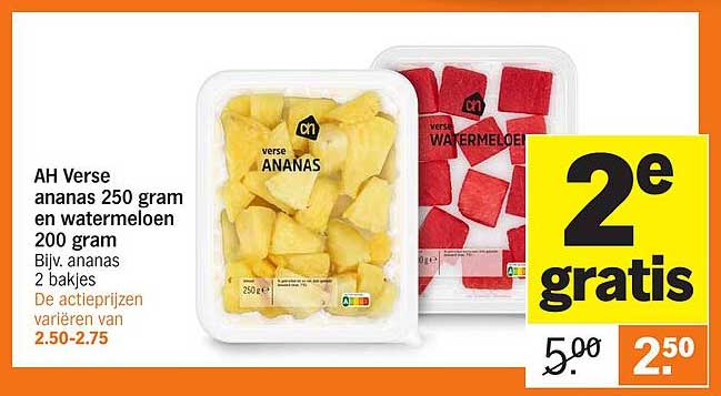 AH Verse ananas 250 gram en watermeloen 200 gram