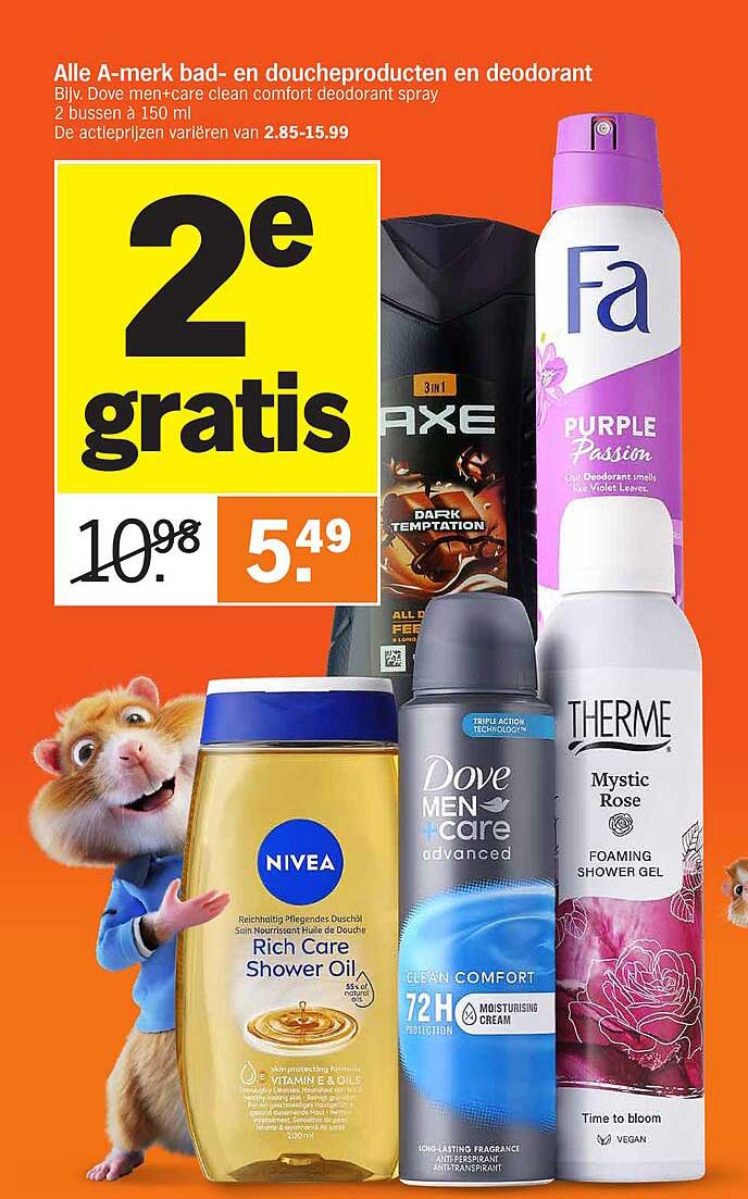 Alle A-merk bad- en doucheproducten en deodorant