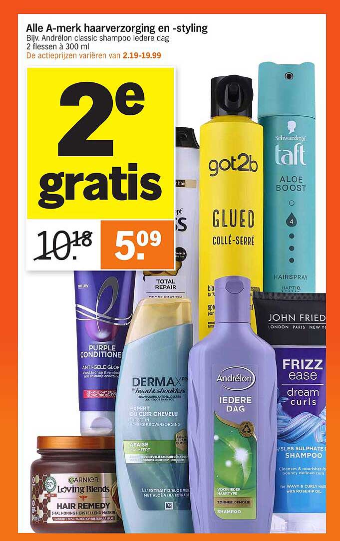 Alle A-merk haarverzorging en -styling Bijv. Andrélon classic shampoo iedere dag