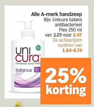 Alle A-merk handzeep Bijv. Unicura balans antibacterieel Fles 250 ml
