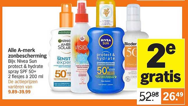 Alle A-merk zonbescherming Bijv. Nivea Sun protect & hydrate spray SPF 50+ 2 flessen á 200 ml