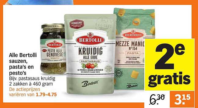Alle Bertolli sauzen, pasta's en pesto’s