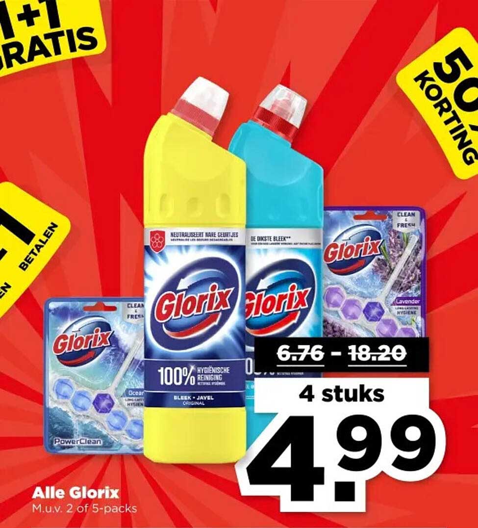 Alle Glorix 4 stuks voor 4.99
