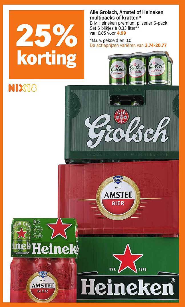 Alle Grolsch, Amstel of Heineken multipacks of kratten*