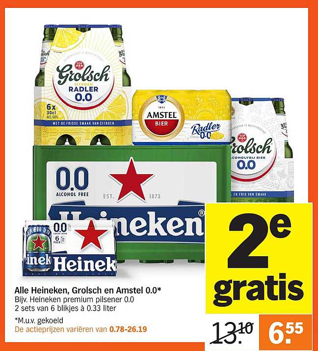 Alle Heineken, Grolsch en Amstel 0.0*