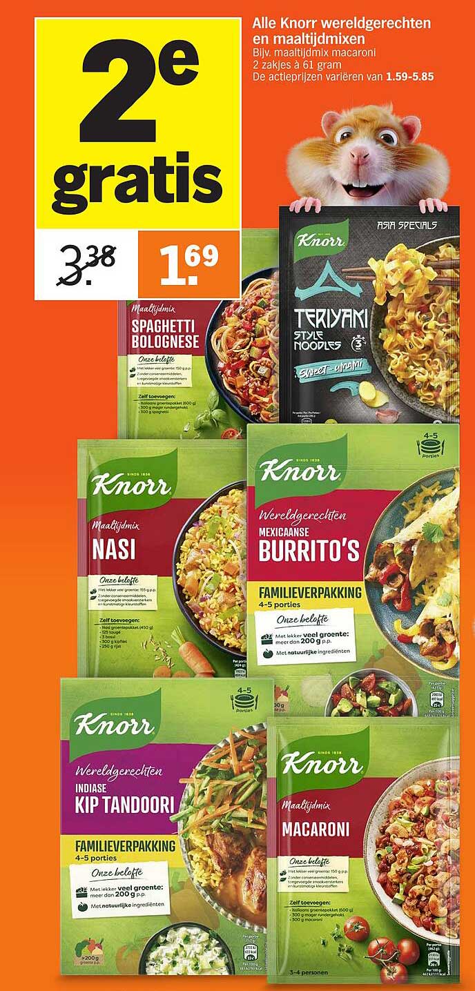 Alle Knorr wereldgerechten en maaltijdmixen 2e gratis