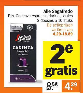 Alle Segafredo Bijv. Cadenza espresso dark capsules 2 doosjes à 10 stuks