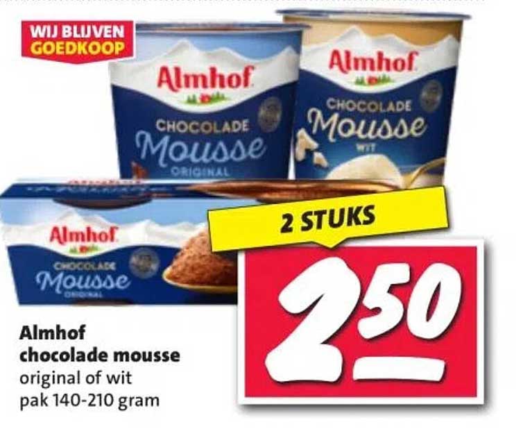 Almhof chocolade mousse original of wit pak 140-210 gram