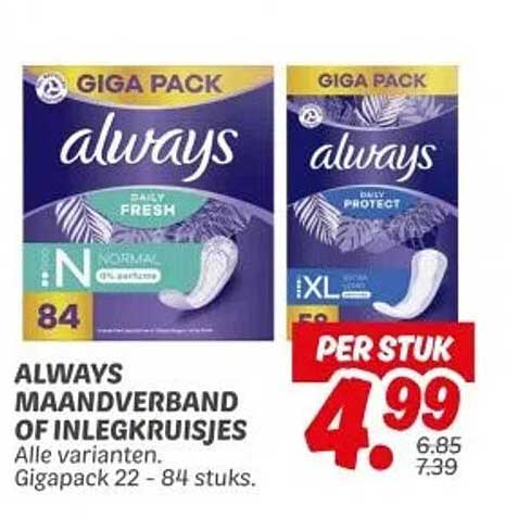 ALWAYS MAANDVERBAND OF INLEGKRUISJES GIGA PACK 84 STUKS