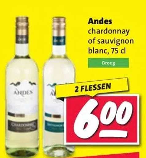 Andes chardonnay of sauvignon blanc, 75 cl