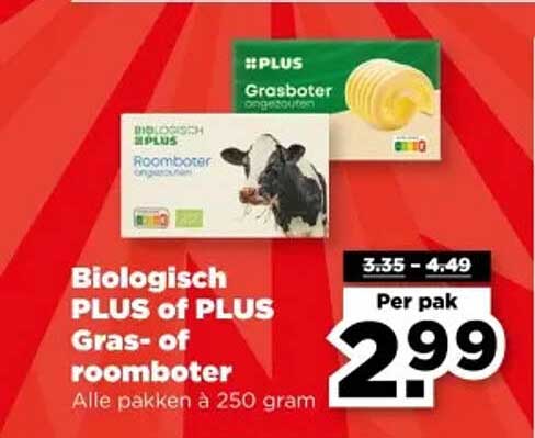Biologisch PLUS of PLUS Gras- of roomboter