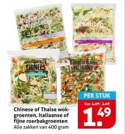 Chinese of Thaise wokgroenten, Italiaanse of fijne roerbakgroenten