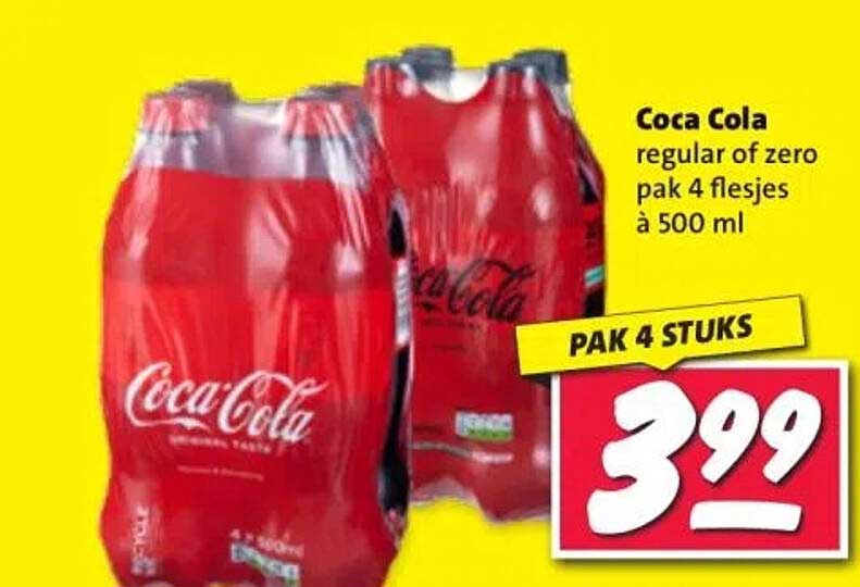 Coca Cola regular of zero pak 4 flesjes à 500 ml