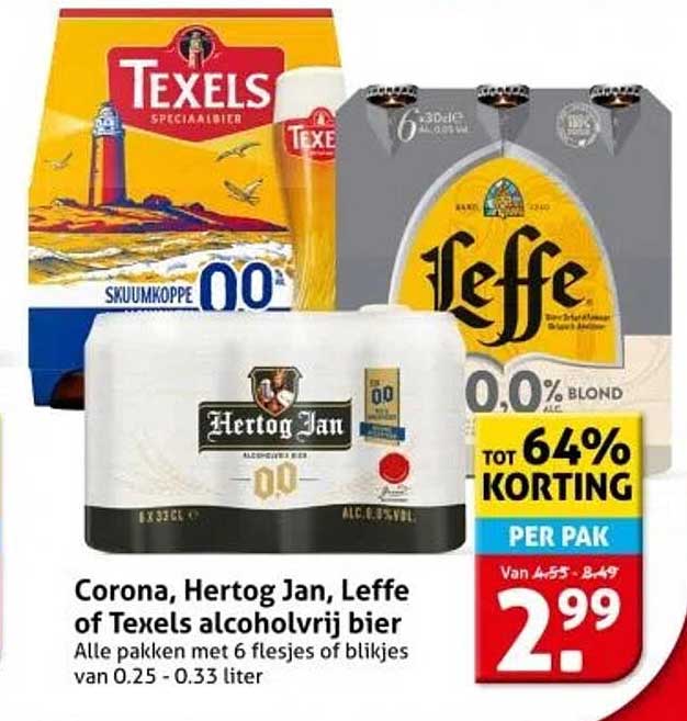 Corona, Hertog Jan, Leffe of Texels alcoholvrij bier