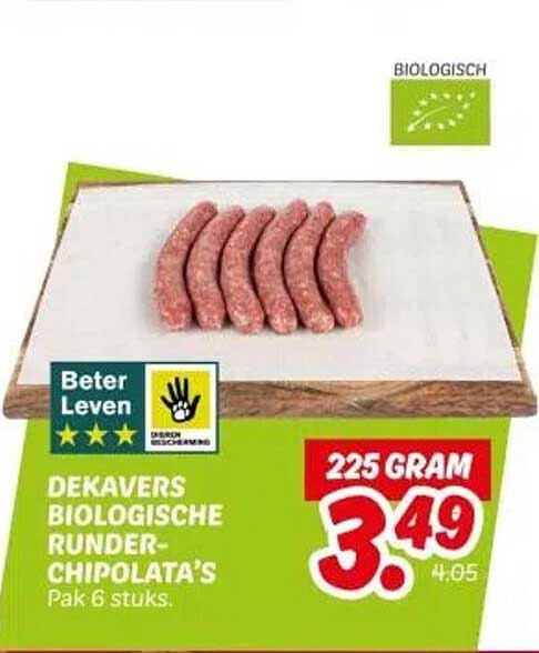 DEKAVERS BIOLOGISCHE RUNDER-CHIPOLATA'S
