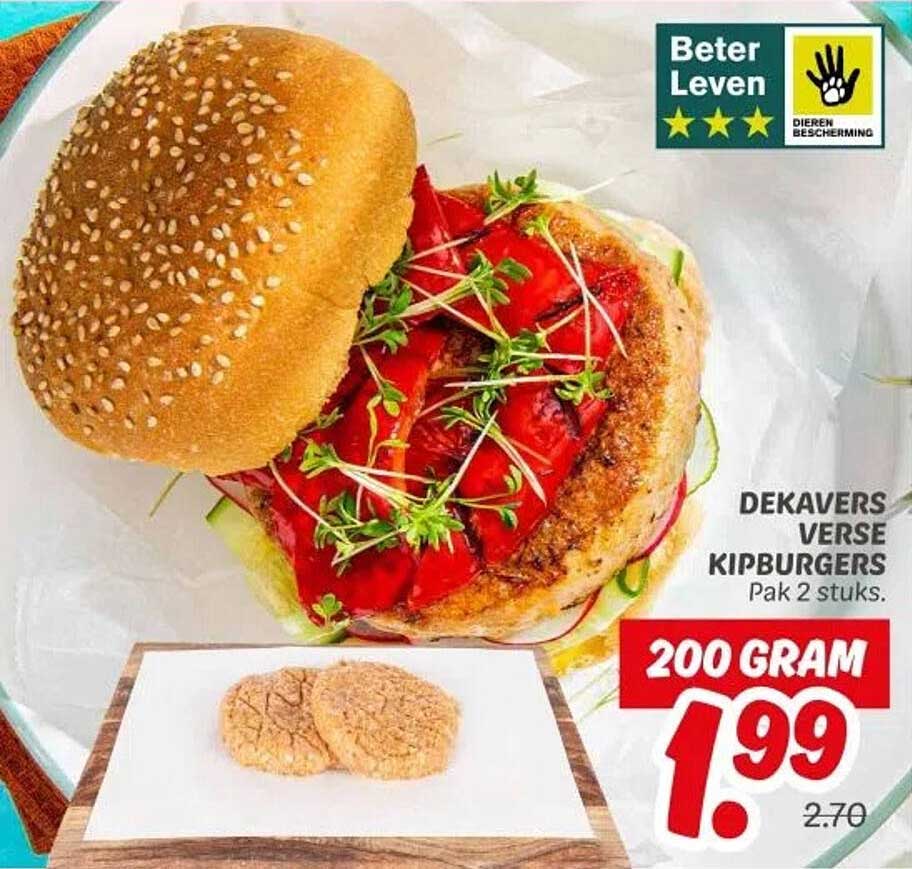 DEKAVERS VERSE KIPBURGERS Pak 2 stuks.