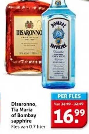 Disaronno, Tia Maria of Bombay sapphire Fles van 0.7 liter