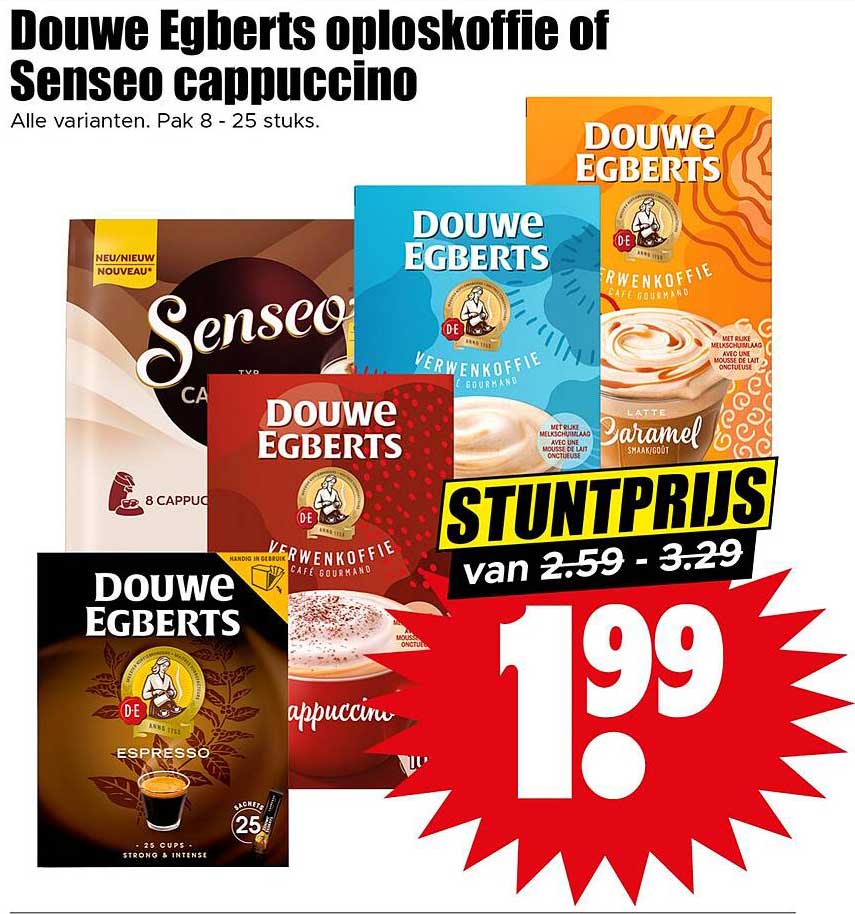 Douwe Egberts oploskoffie of Senseo cappuccino