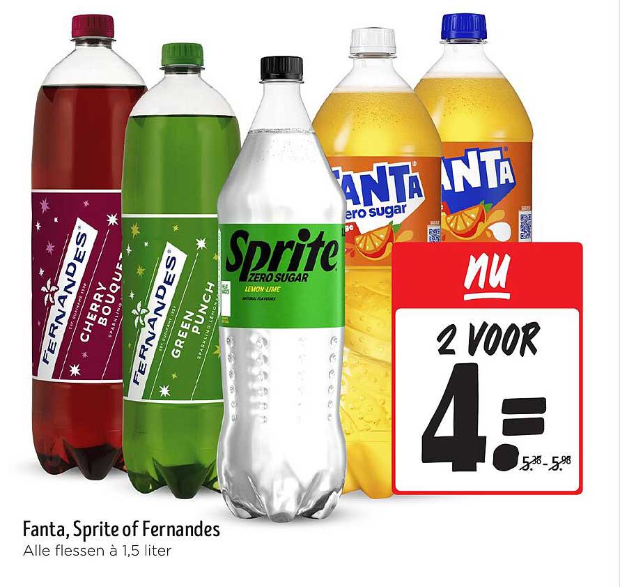 Fanta, Sprite of Fernandes - Alle flessen à 1,5 liter