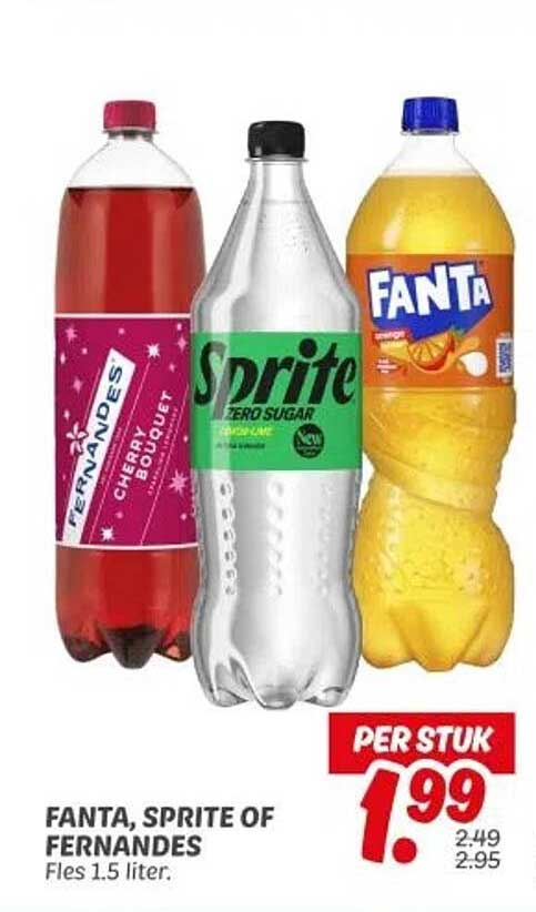 FANTA, SPRITE OF FERNANDES Fles 1.5 liter.