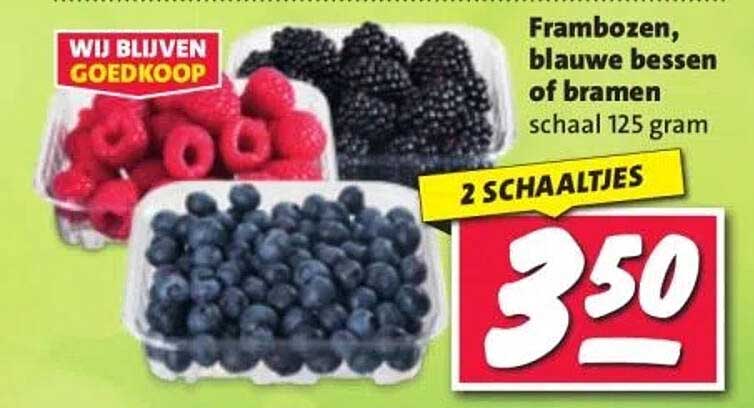 Frambozen, blauwe bessen of bramen schaal 125 gram