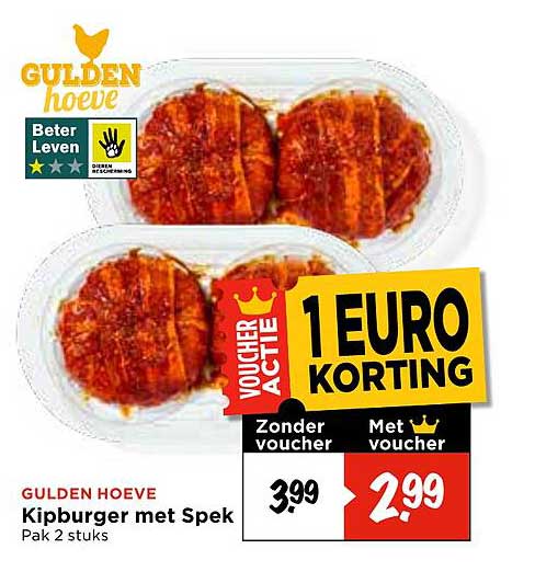 GULDEN HOEVE Kipburger met Spek - Pak 2 stuks