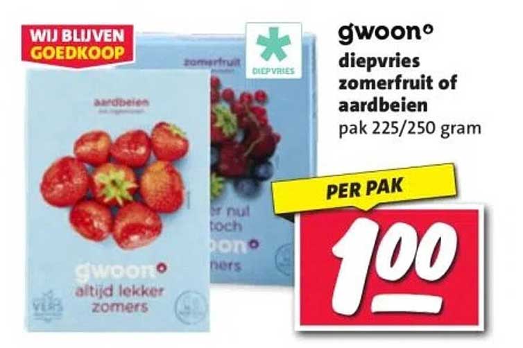 gwoon® diepvries zomerfruit of aardbeien pak 225/250 gram