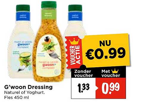 G'woon Dressing Naturel of Yoghurt, Fles 450 ml