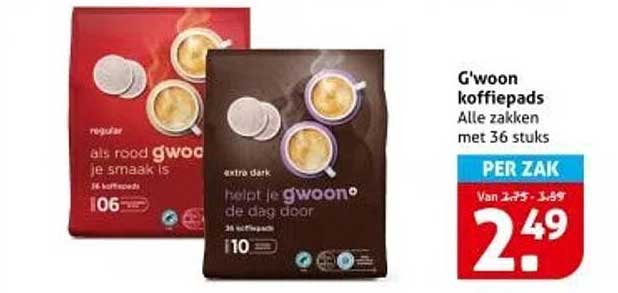 G'woon koffiepads alle zakken met 36 stuks