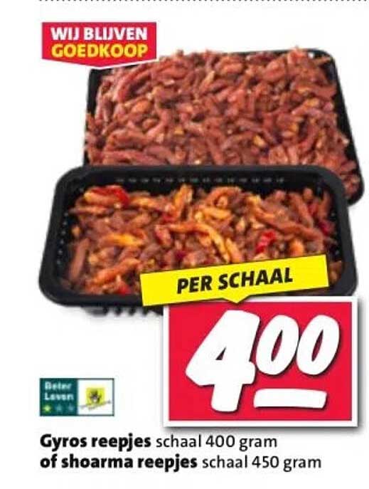 Gyros reepjes schaal 400 gram of shoarma reepjes schaal 450 gram