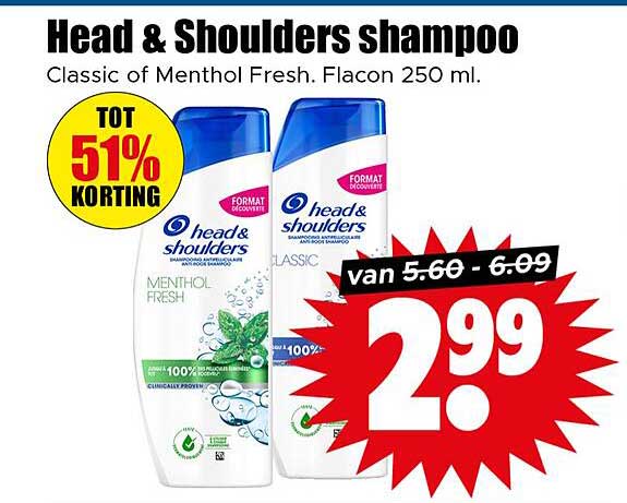 Head & Shoulders shampoo Classic of Menthol Fresh. Flacon 250 ml.