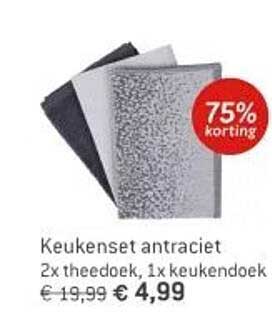 Keukenset antraciet 2x theedoek, 1x keukendoek