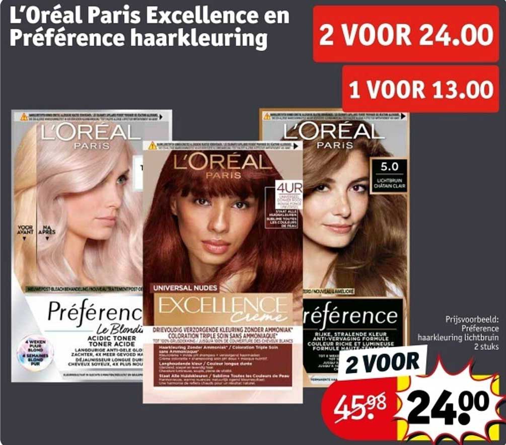 L’Oréal Paris Excellence en Prérférence haarverf 2 VOOR 24.00