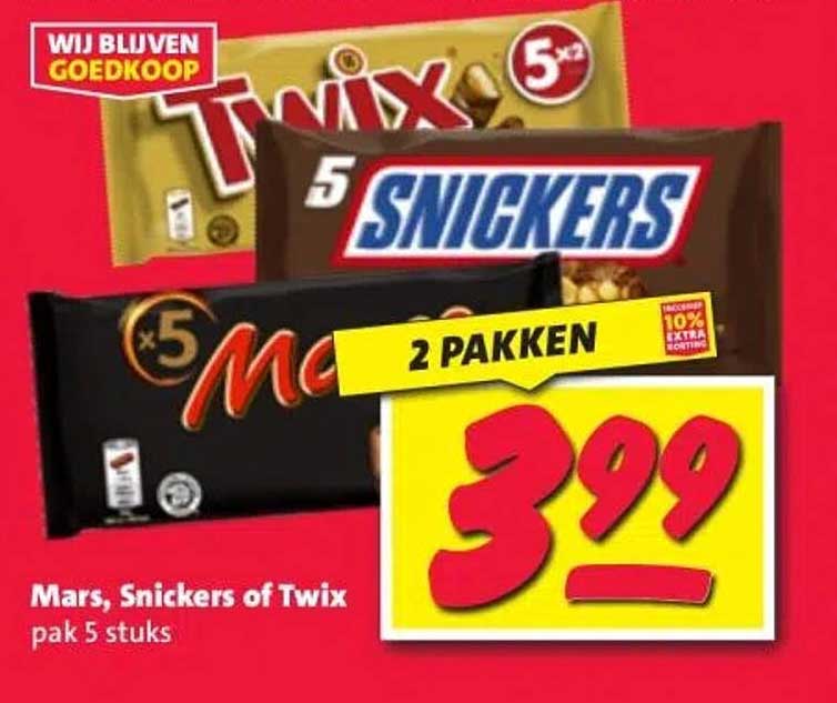 Mars, Snickers of Twix - pak 5 stuks