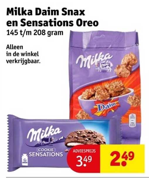 Milka Daim Snax en Sensations Oreo 145 t/m 208 gram