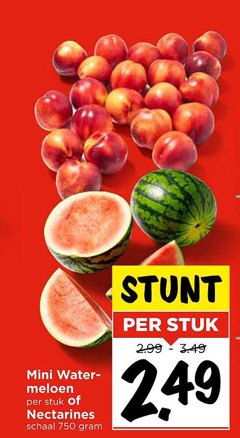 Mini Watermeloen per stuk of Nectarines schaal 750 gram