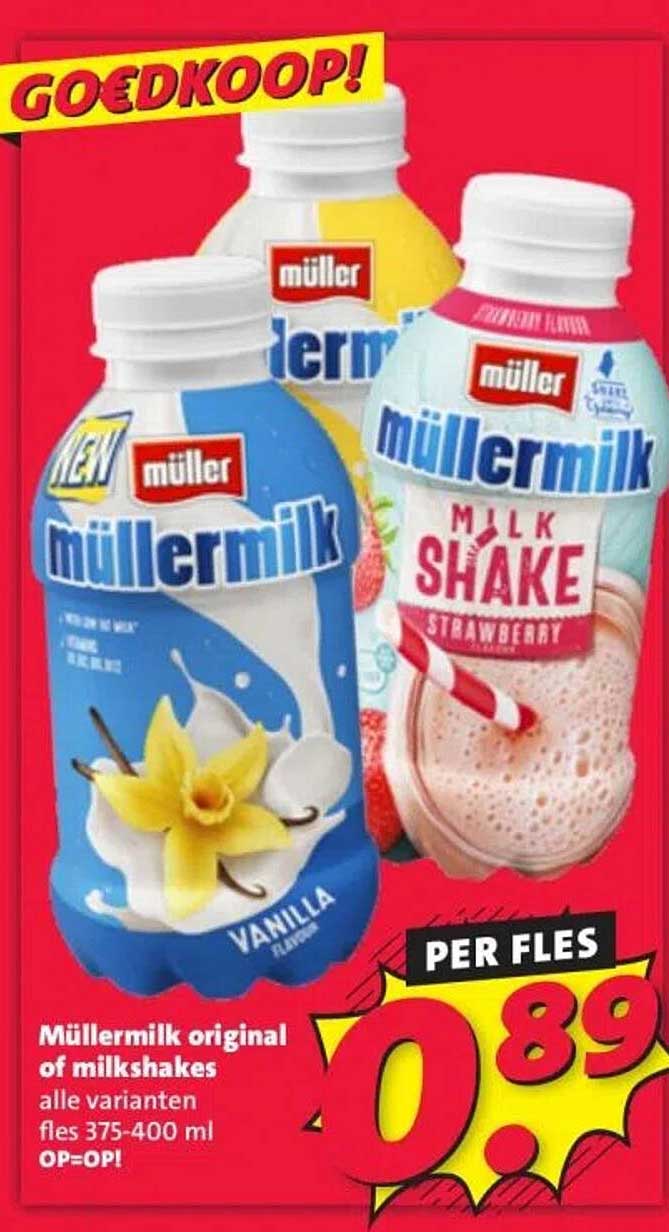 Müllermilk original of milkshakes alle varianten fles 375-400 ml