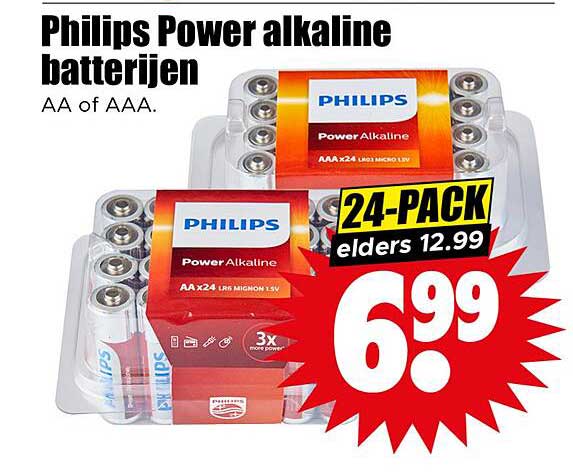 Philips Power alkaline batterijen AA of AAA.