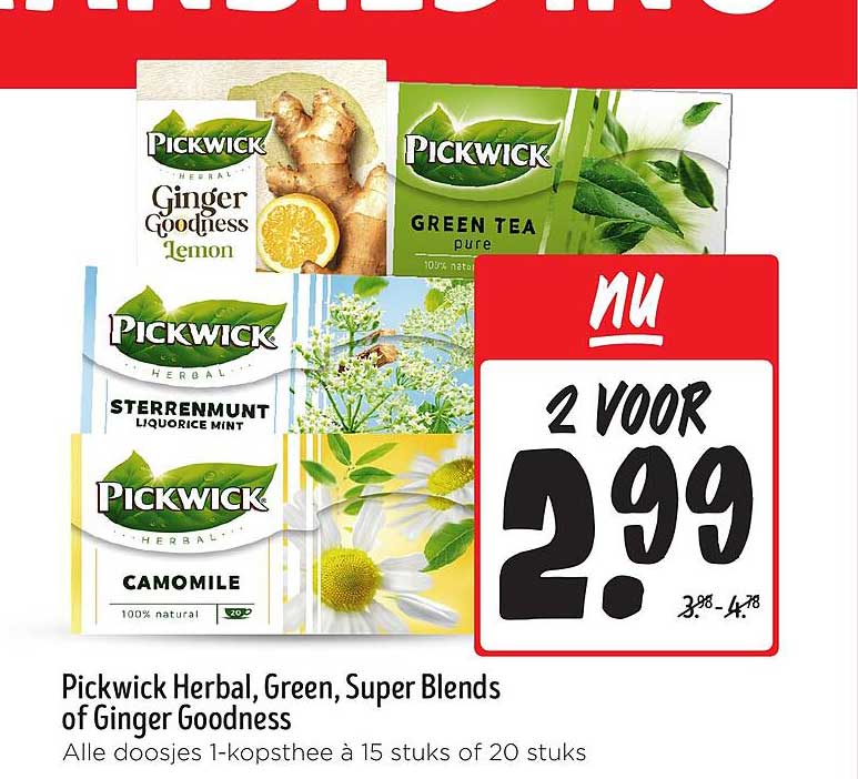 Pickwick Herbal, Green, Super Blends of Ginger Goodness