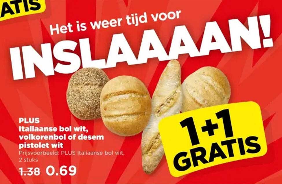 PLUS Italiaanse bol wit, volkorenbol of desem pistolet wit