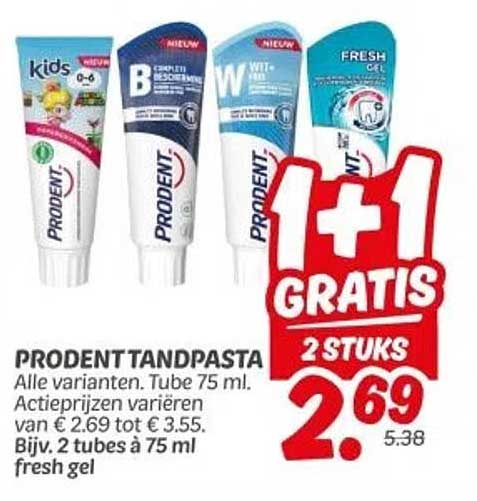 PRODENT TANDPASTA 2 STUKS 2,69