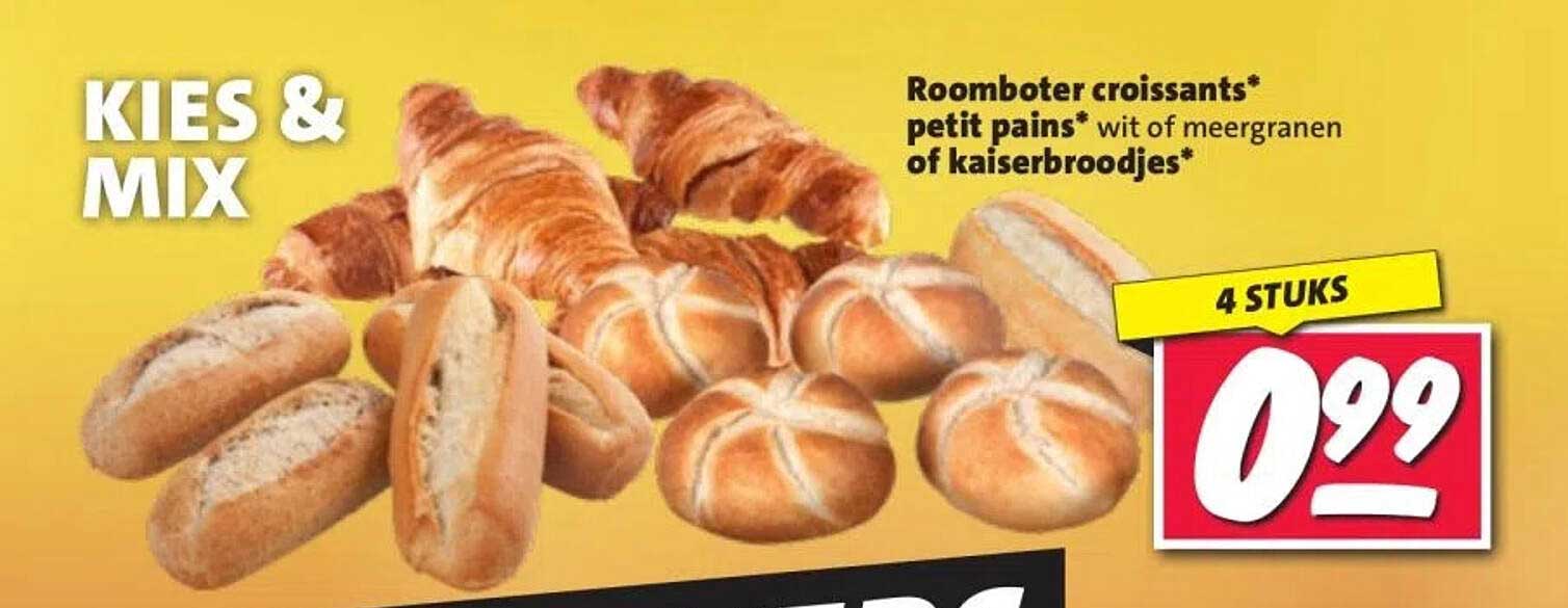 Roomboter croissants* petit pains* wit of meergranen of kaiserbroodjes*