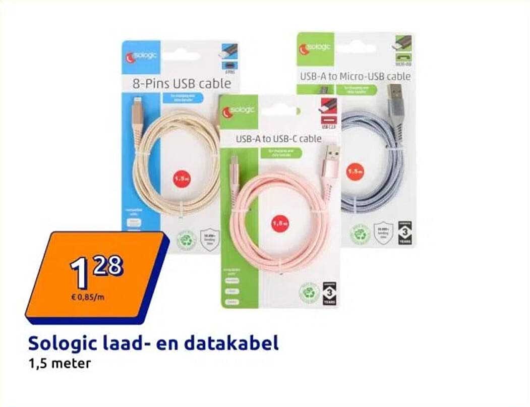 Sologic laad- en datakabel 1,5 meter