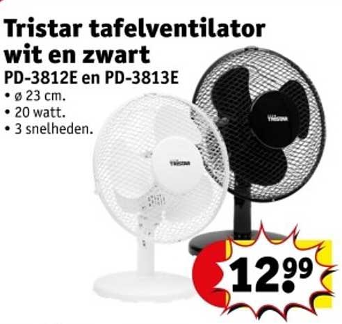 Tristar tafelventilator wit en zwart PD-3812E en PD-3813E