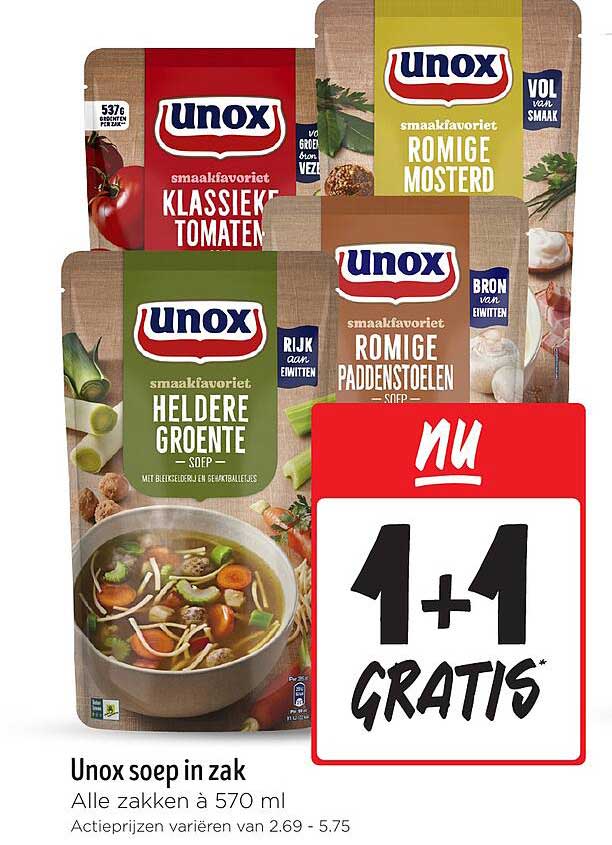 Unox soep in zak 1+1 gratis
