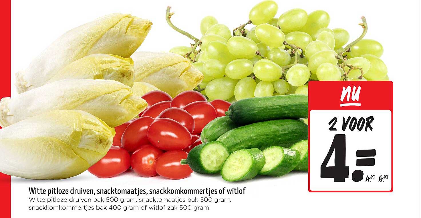 Witte pitloze druiven, snacktomaatjes, snackkommetjes of witlof