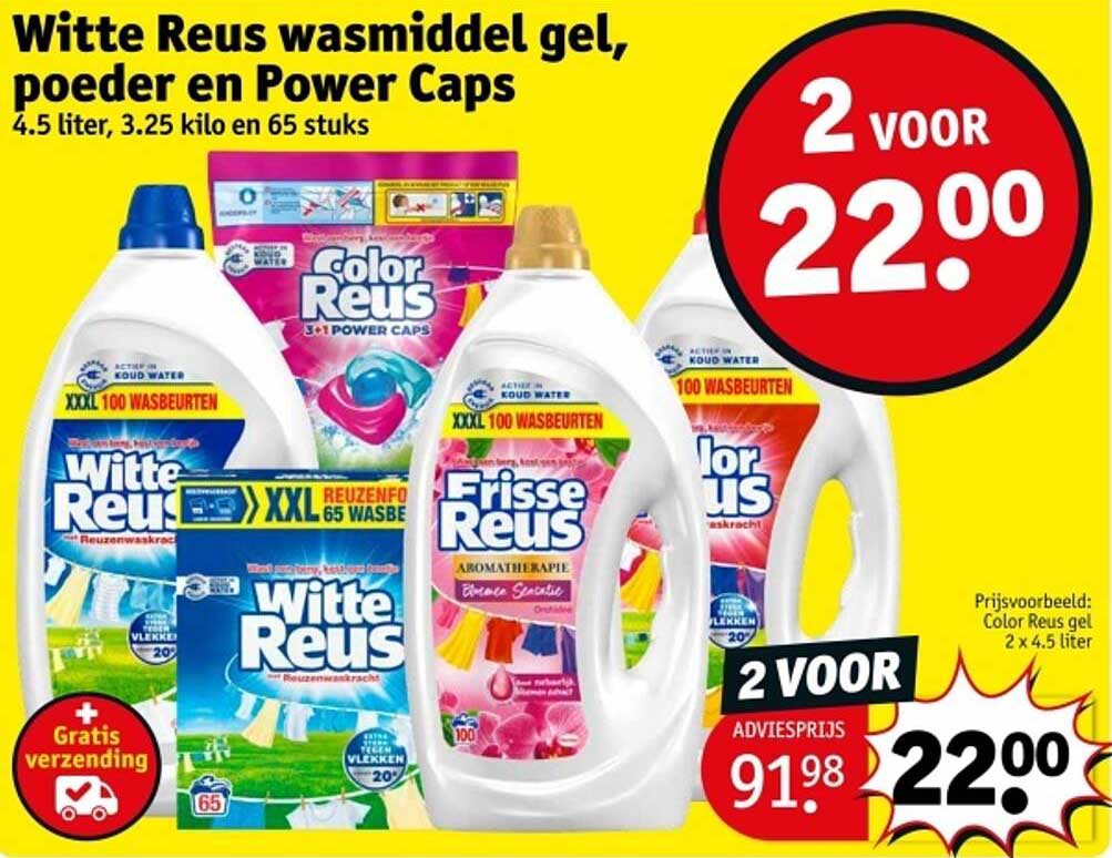 Witte Reus wasmiddel gel, poeder en Power Caps