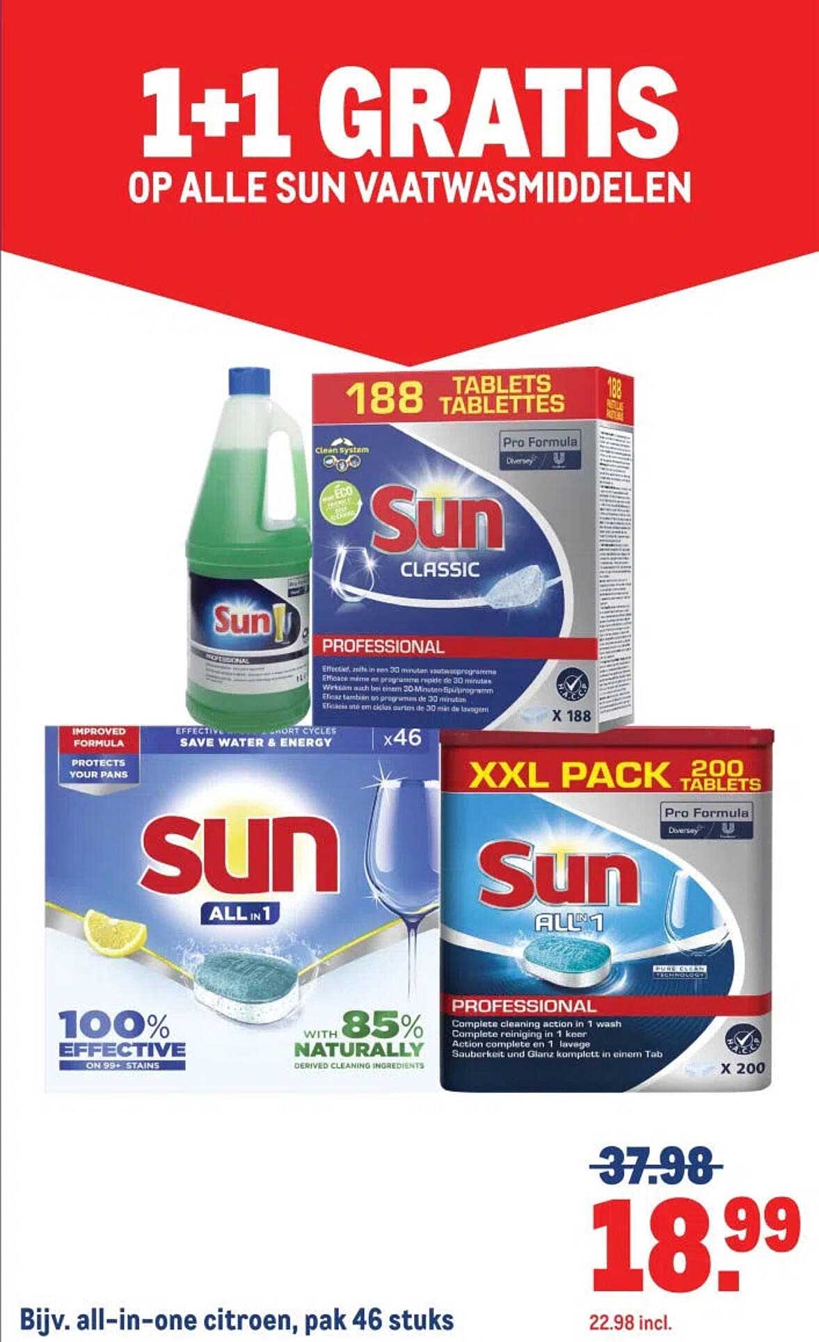 1+1 GRATIS OP ALLE SUN VAATWASMIDDELEN