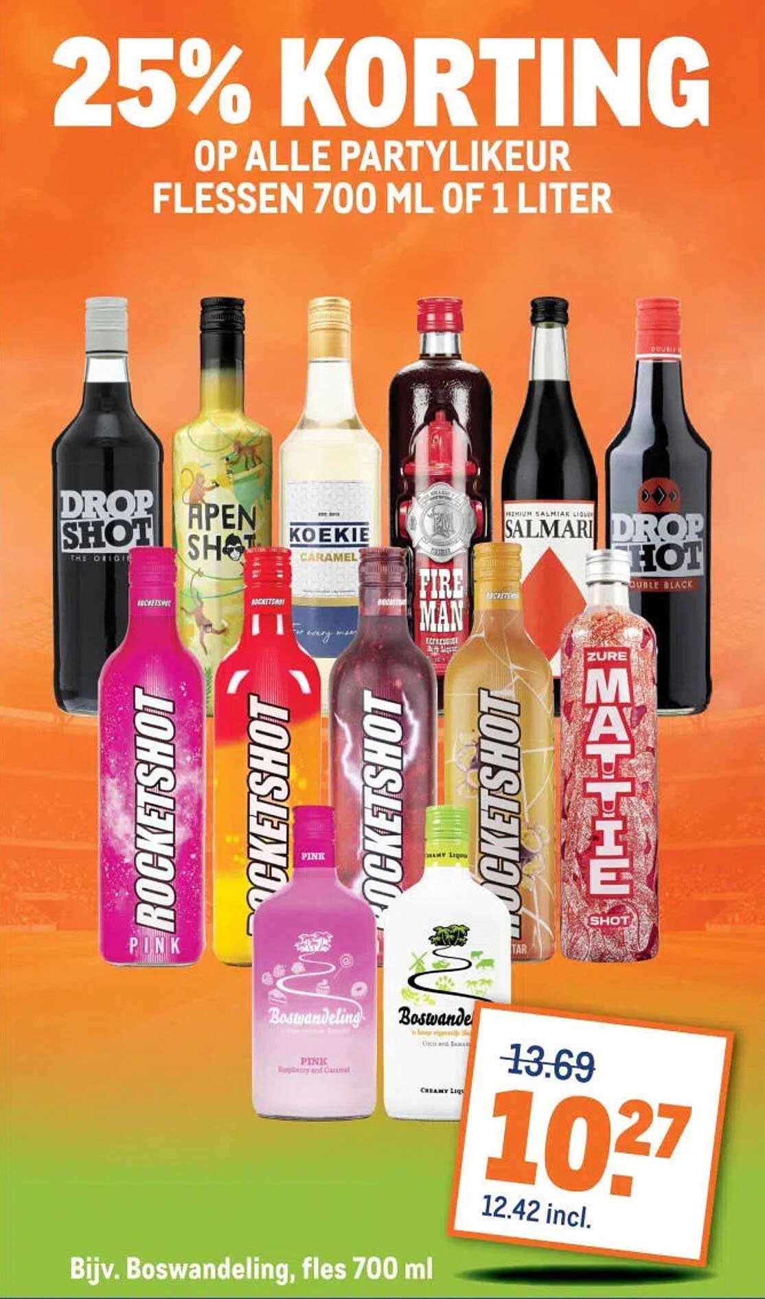 25% KORTING OP ALLE PARTYLIKEUR FLESSEN 700 ML OF 1 LITER